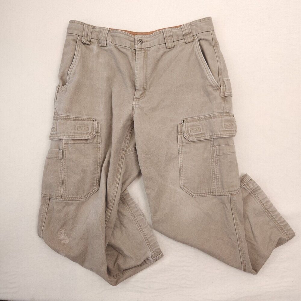 Duluth Trading Co Mens Cargo Pants 36x28 Tan Heavy Duty Workwear Outdoor